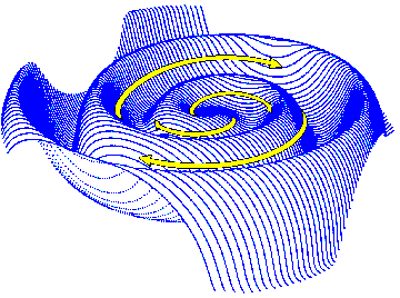 a blue three-dimensional spiral shape on a white background