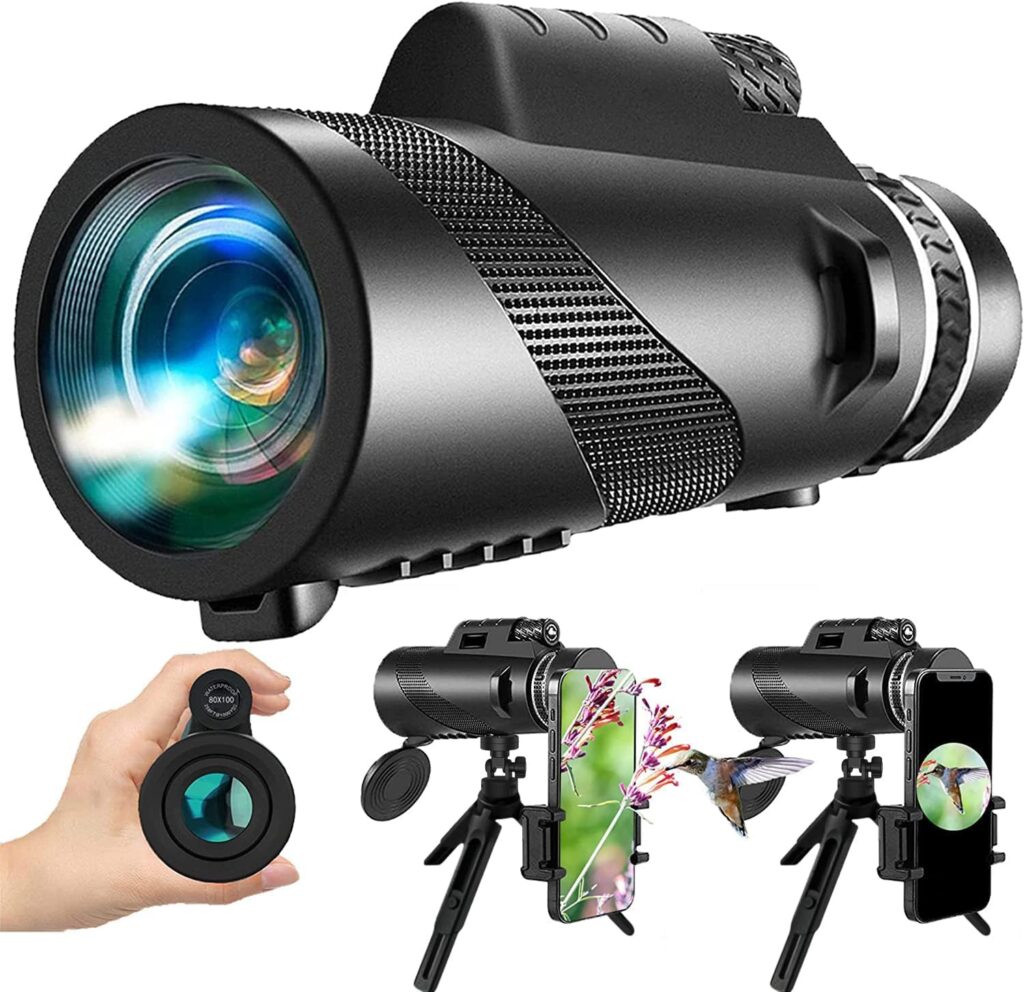 80×100 Monocular-Telescope High Powered for Smartphone Monoculars for Adults High Definition Monocular Telescope for Stargazing Hunting Wildlife Bird Watching Travel Camping Hiking