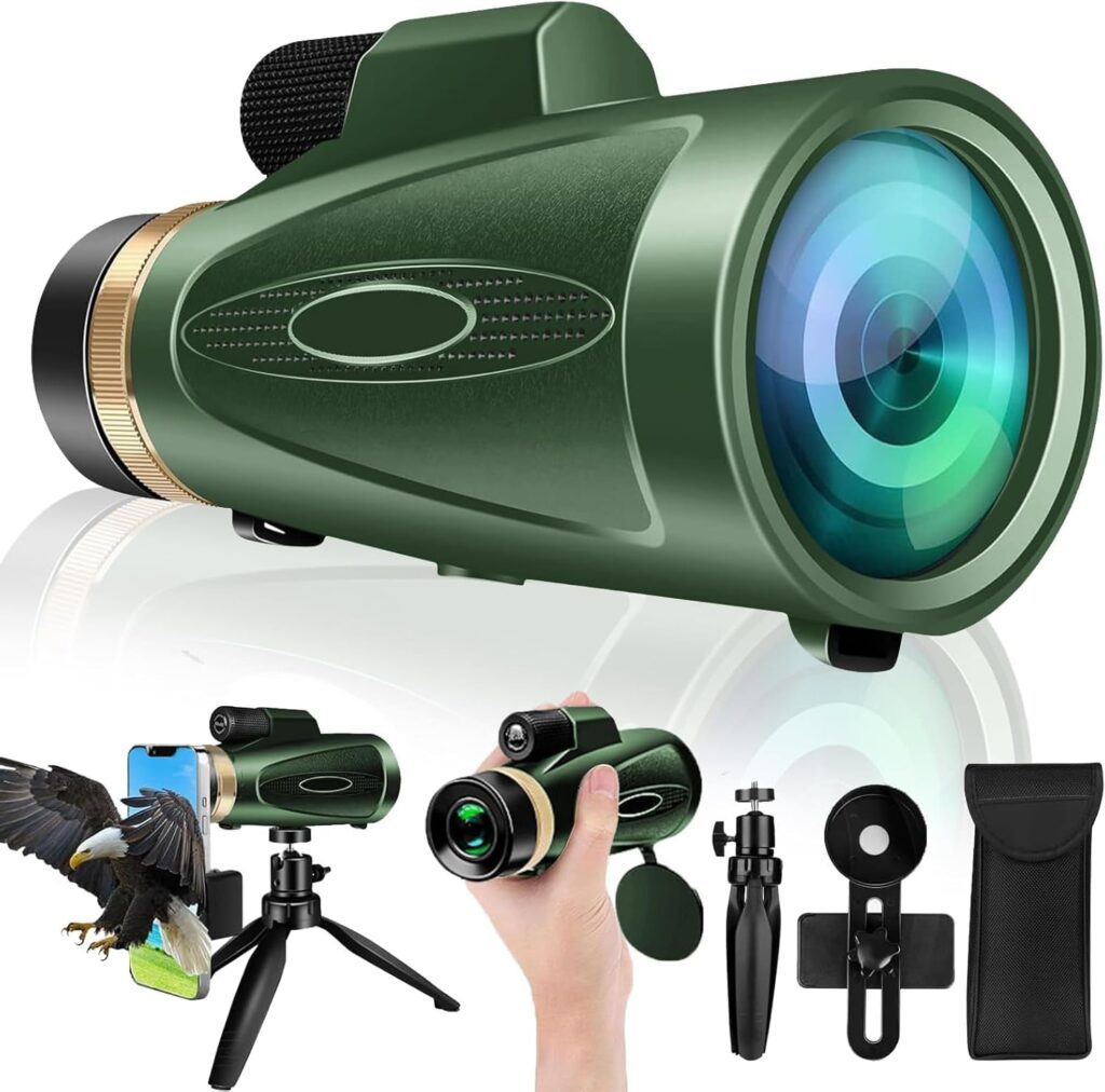 80X100 HD Monocular Telescope, High Powered BAK-4 Prism Compact Monoculars for Adults, Larger Vision Monocular for Bird Watching Hunting Hiking Camping Travelling, Green