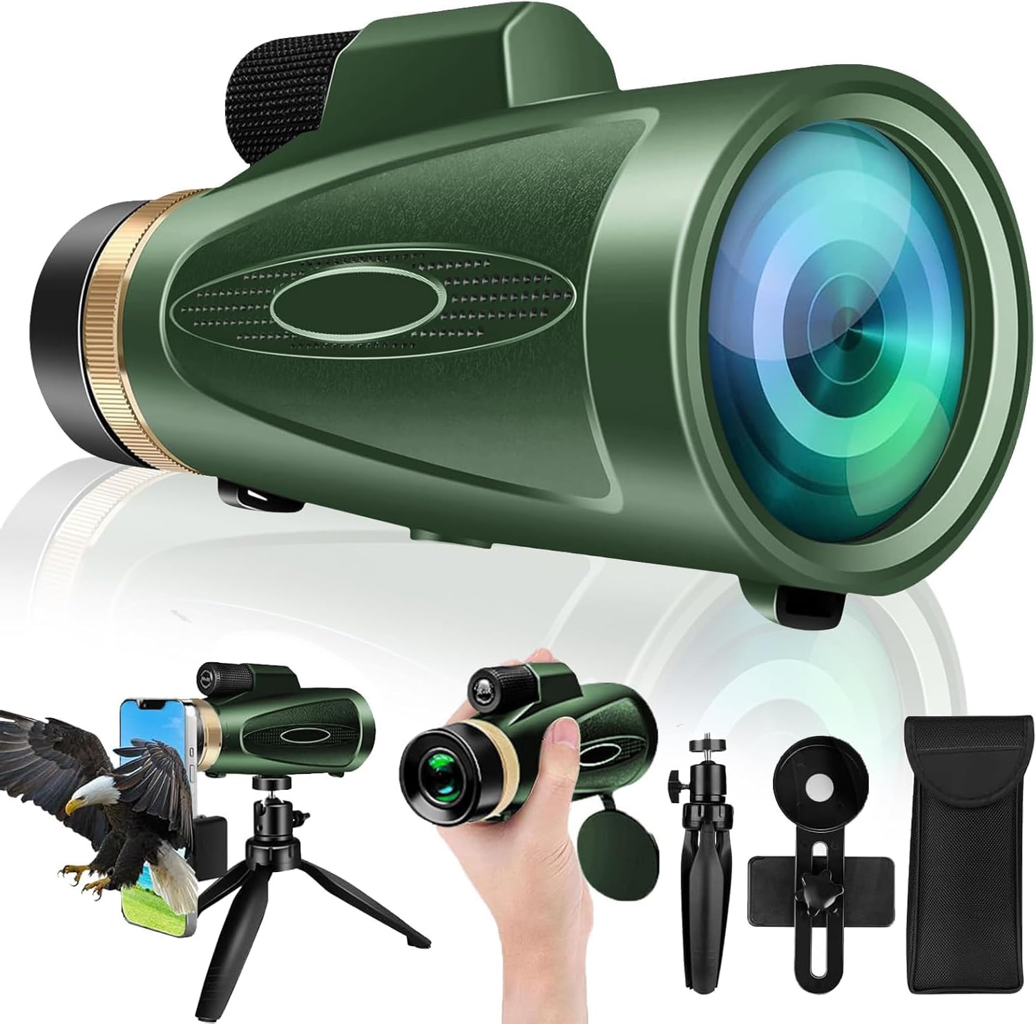 80X100 HD Monocular Telescope, High Powered BAK-4 Prism Compact Monoculars for Adults, Larger Vision Monocular for Bird Watching Hunting Hiking Camping Travelling, Green