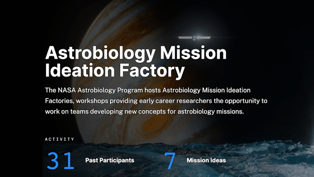 Astrobiology Mission Ideation Factory Applications Due 30 June 2025