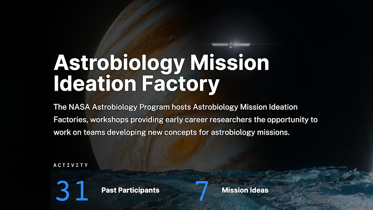 Astrobiology Mission Ideation Factory Applications Due 30 June 2025