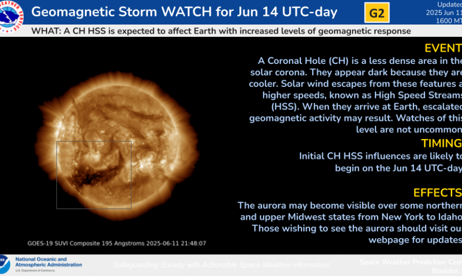 Aurora alert! Moderate geomagnetic storm could spark northern lights as far south as New York and Idaho on June 14