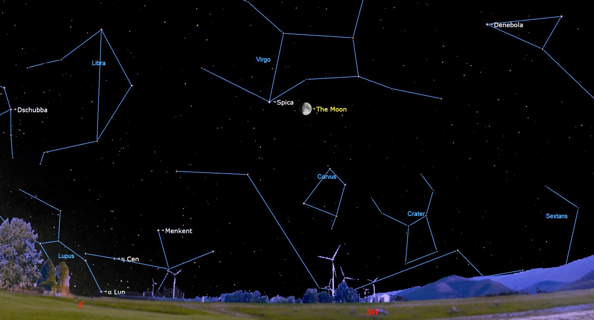 Don’t miss Spica shine with the waxing gibbous moon tonight