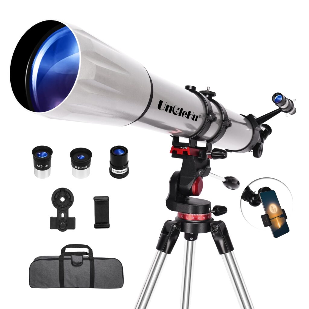 Telescope for Adults High Powered, 90mm Aperture 900mm Professional Astronomical Refractor Telescope for Beginners, Fully Multi-Coated High Light Transmittance for Ground&Moon Observation（Silver Gray）