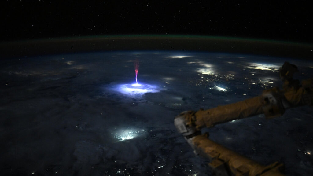 ISS astronaut captures a rare phenomenon from orbit — a giant 'sprite' above a thunderstorm