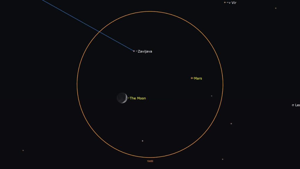 See Mars shine close to the waxing crescent moon after sunset on July 28