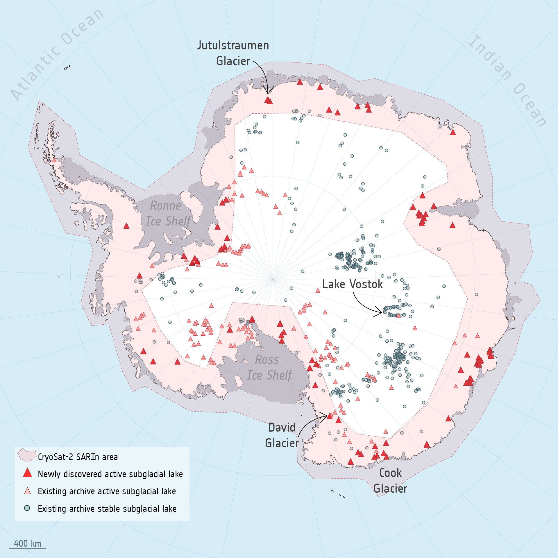 85 new subglacial lakes detected below Antarctica