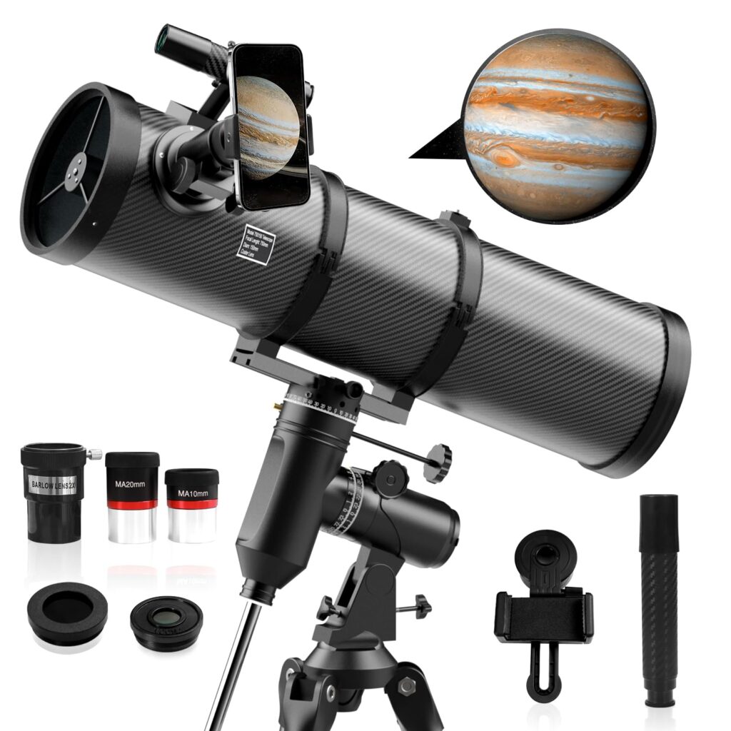 Aurosports Telescope 150EQ Reflector Telescopes for Adults Astronomy – Professional 150mm Aperture Telescope for Beginners with EQ Mount, Phone Adapter, Moon Filter, 2X Barlow Lens, Stable Tripod