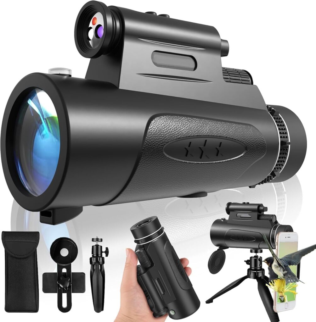 Monocular Telescope with Lights HD Monoculars 80×100 for Adults High Powered Monocular for Hunting with Smartphone Holder & Tripod, Handheld Telescope Suitable for Bird Watching Stargazing-Black