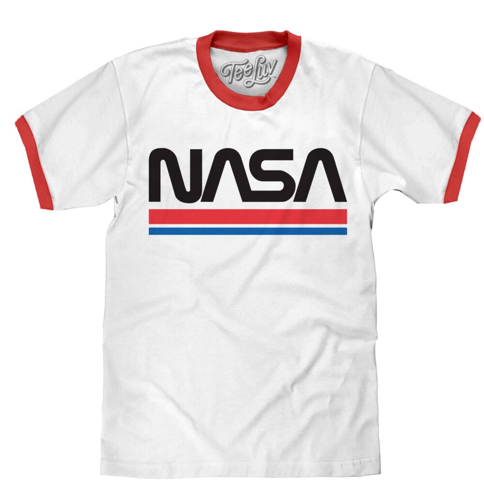 Tee Luv Men's NASA Shirt – Classic NASA Worm Logo Ringer T-Shirt