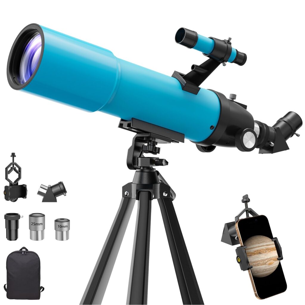 Telescope for Adults Kids High Powered: 90mm Astronomical Portable Refracting FMC Beginners Explorer Scope for Children 8-12 Travel Moon Planet Stars Gazing with Professional Tripod (White)