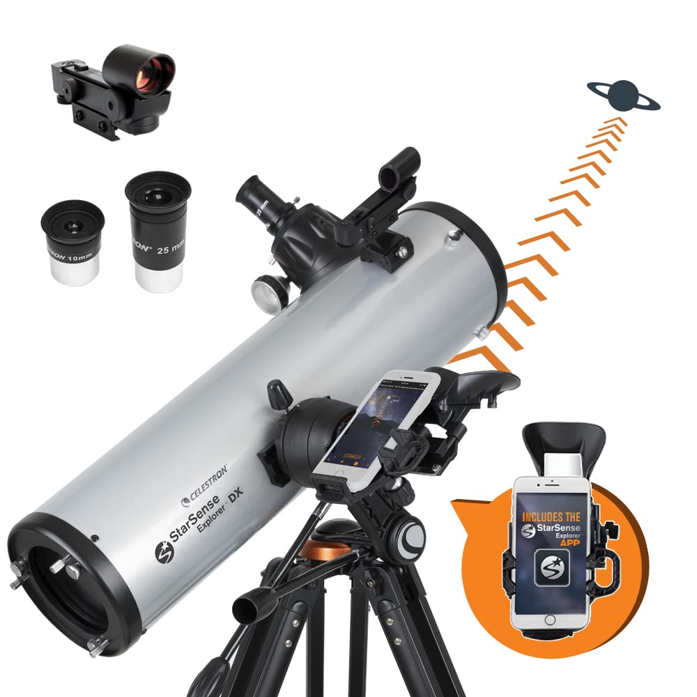 Celestron StarSense Explorer DX 5-inch App-Enabled Telescope – 130mm Schmidt-Cassegrain with Smartphone Dock & StarSense App – iPhone & Android Compatible – Easy-to-Use for Beginners