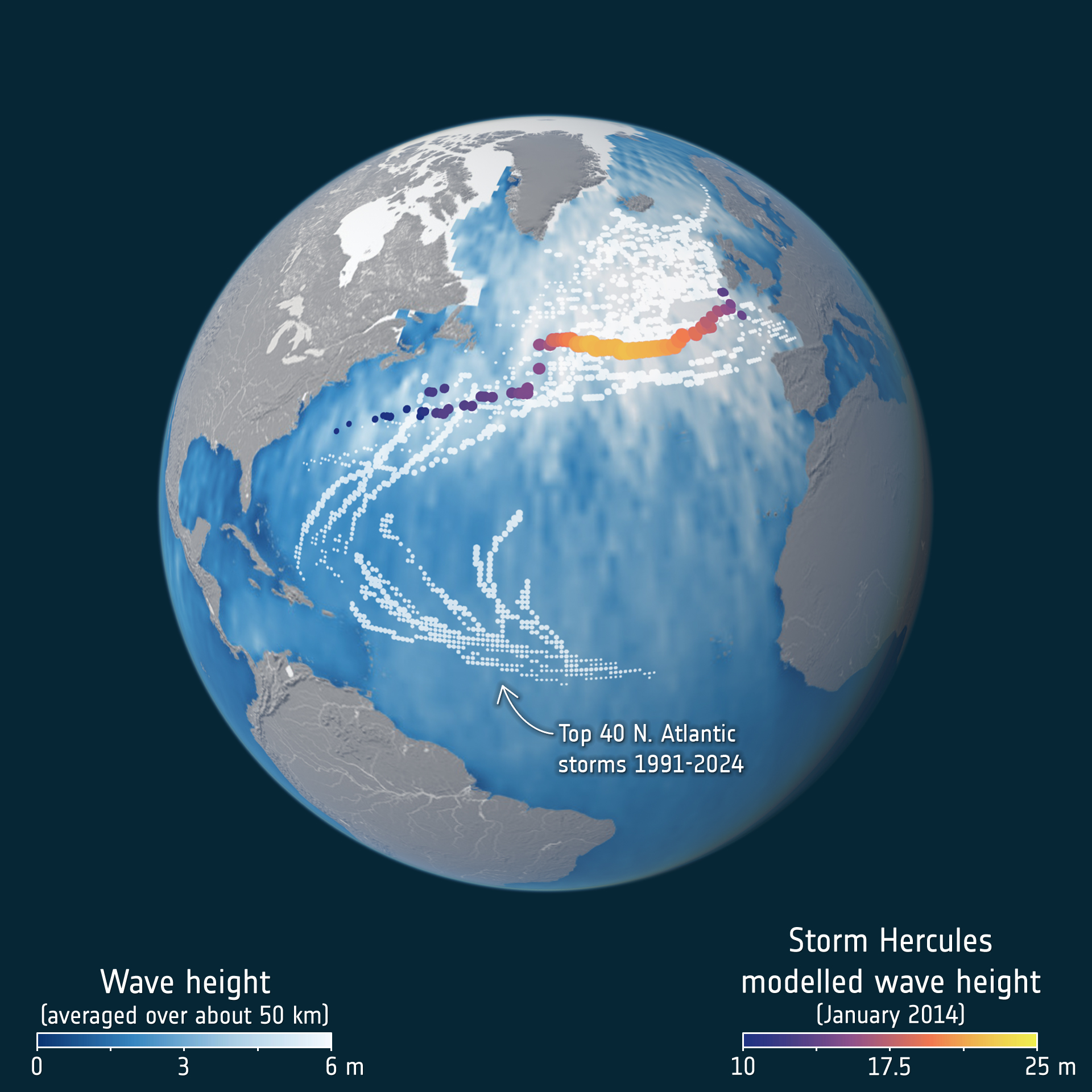 Satellites watch as record-breaking ocean waves carry a storm's power across the sea