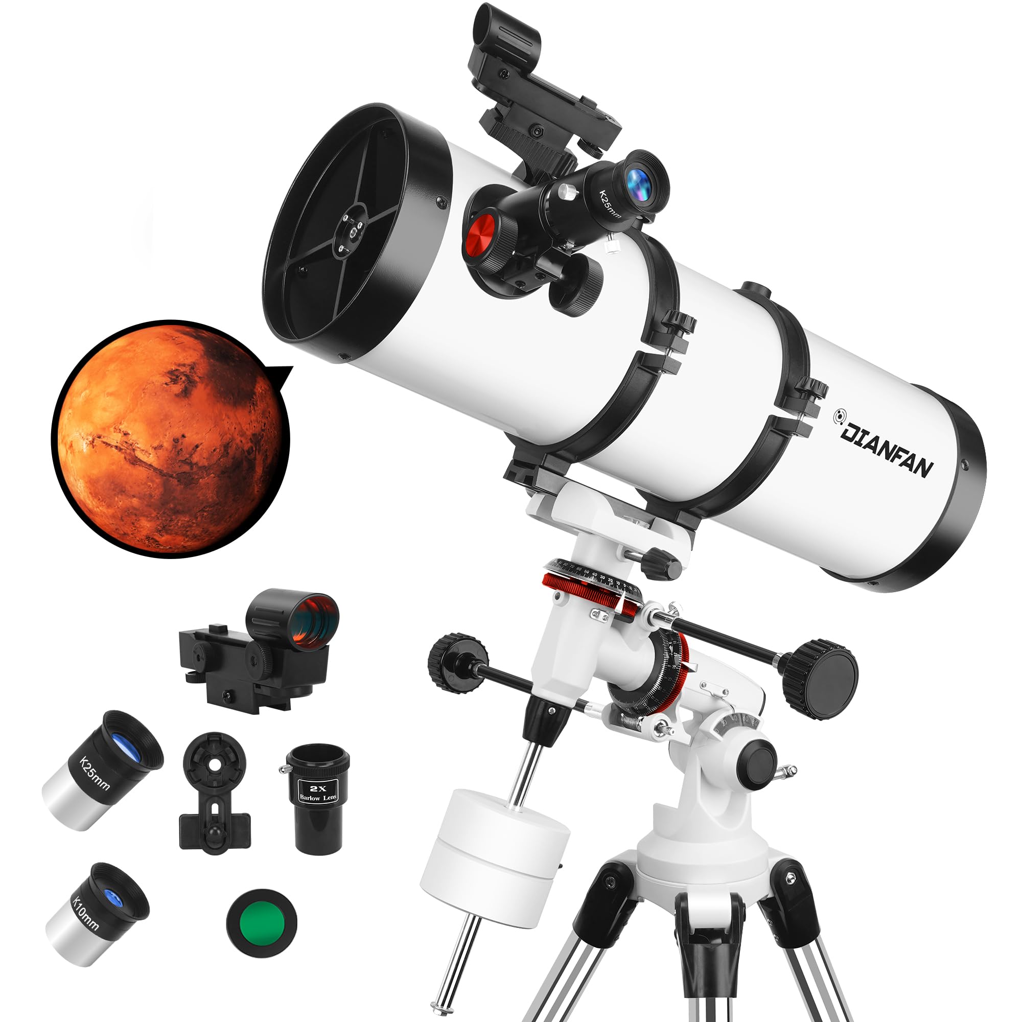 Telescope 150EQ Astronomical Professional Telescope for Adults High Powered, Reflector Manual Equatorial Telescopes for Beginners.Comes with Phone Adapter, Stainless Tripod & Filter and Carrying Bag
