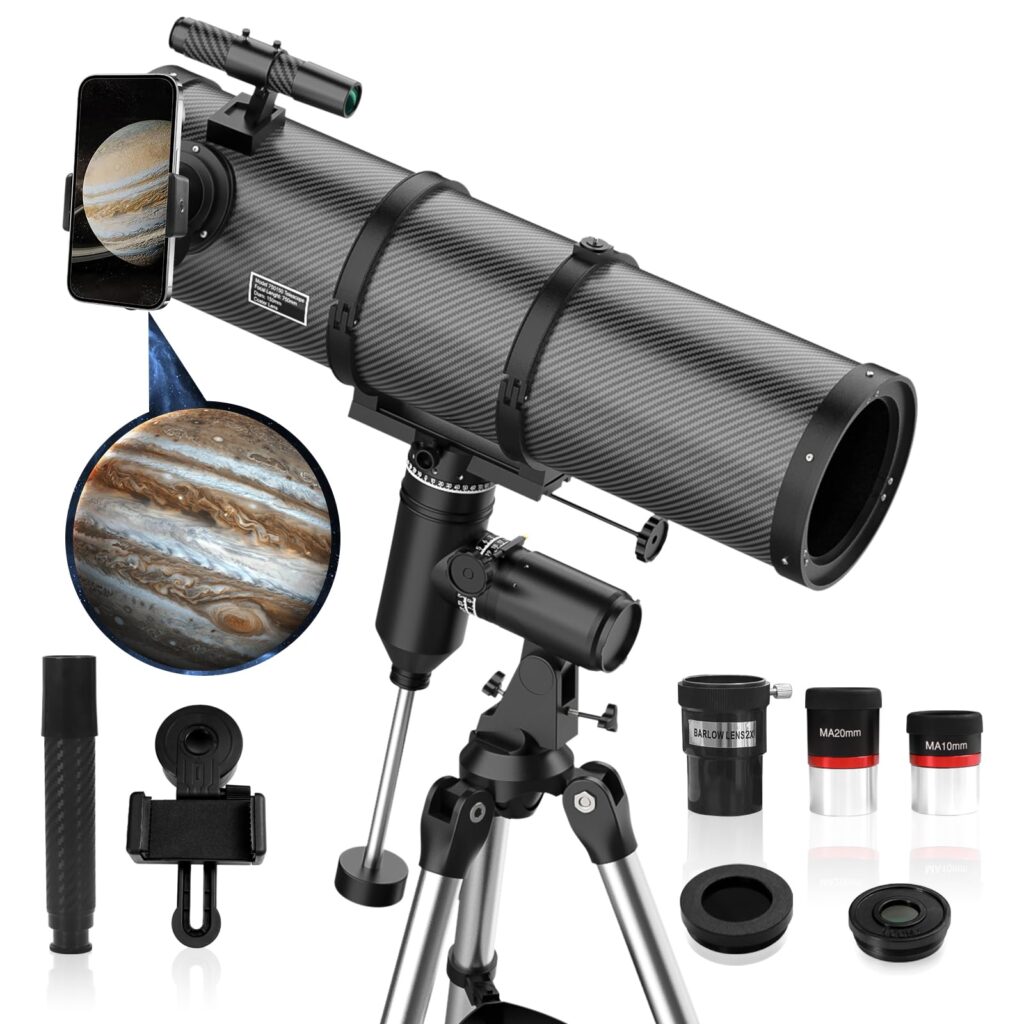 Aurosports Telescope 150EQ for Adults High Powered – Professional Reflector Telescopes for Beginners Stargazing Astronomy with EQ Mount, Phone Adapter, Moon Filter, 2X Barlow Lens, Stable Tripod