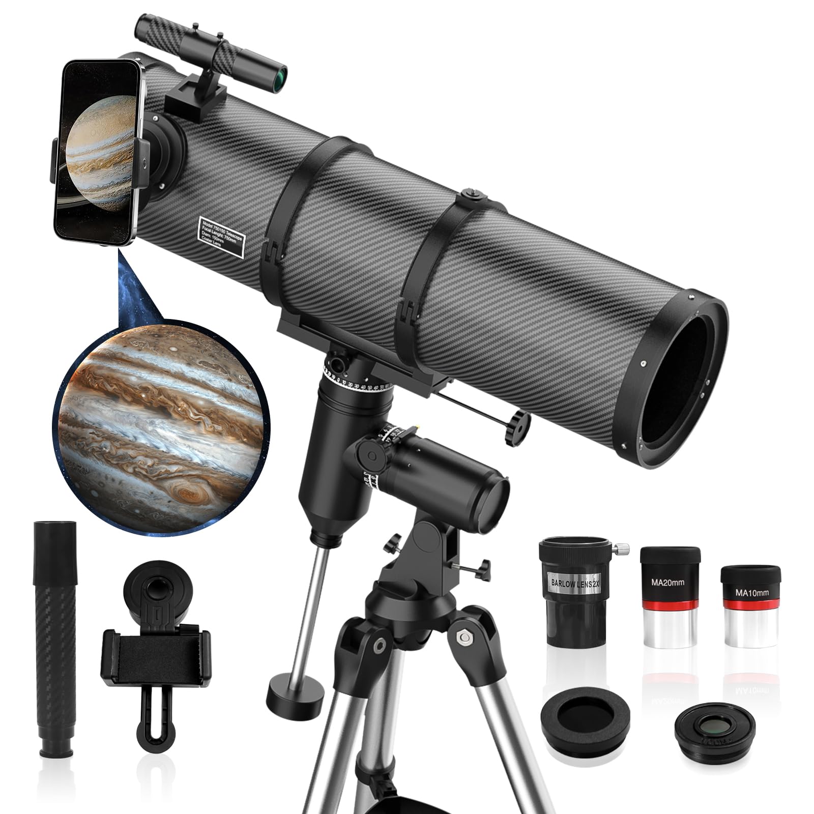 Aurosports Telescope 150EQ for Adults High Powered – Professional Reflector Telescopes for Beginners Stargazing Astronomy with EQ Mount, Phone Adapter, Moon Filter, 2X Barlow Lens, Stable Tripod