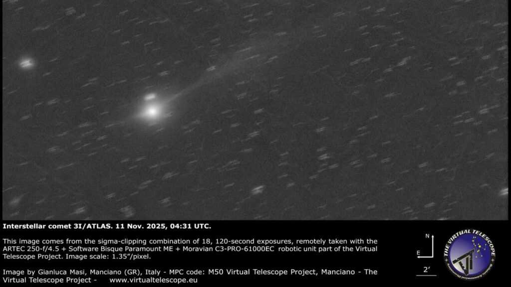 Interstellar comet 3I/ATLAS's tail is still growing, new image shows