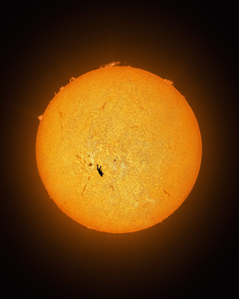 'It was an incredible moment.' Skydiver plunges across the face of the sun jaw-dropping astrophotographer photo