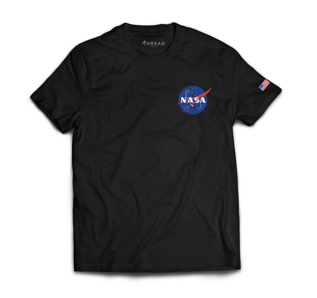 NASA Short Sleeve Shirt Distressed Logo Tshirt Graphic Tee Vintage Space Exploration