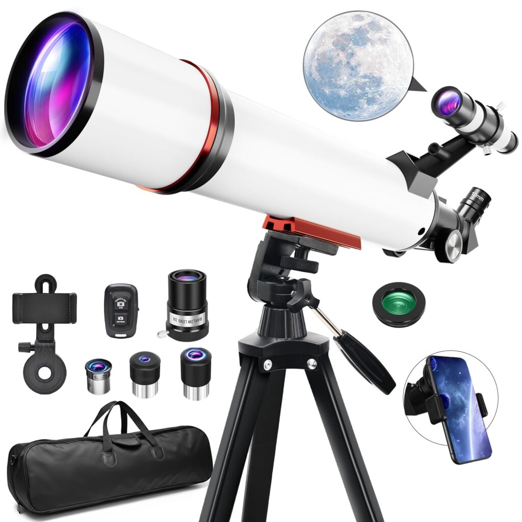 Telescope for Adults & Kids, 90mm Aperture 700mm Refractor Telescopes for Beginners, Fully Multi-Coated Optics with AZ Mount Tripod & Carry Bag, Wireless Remote, Phone Adapter, Ideal Gift for Men