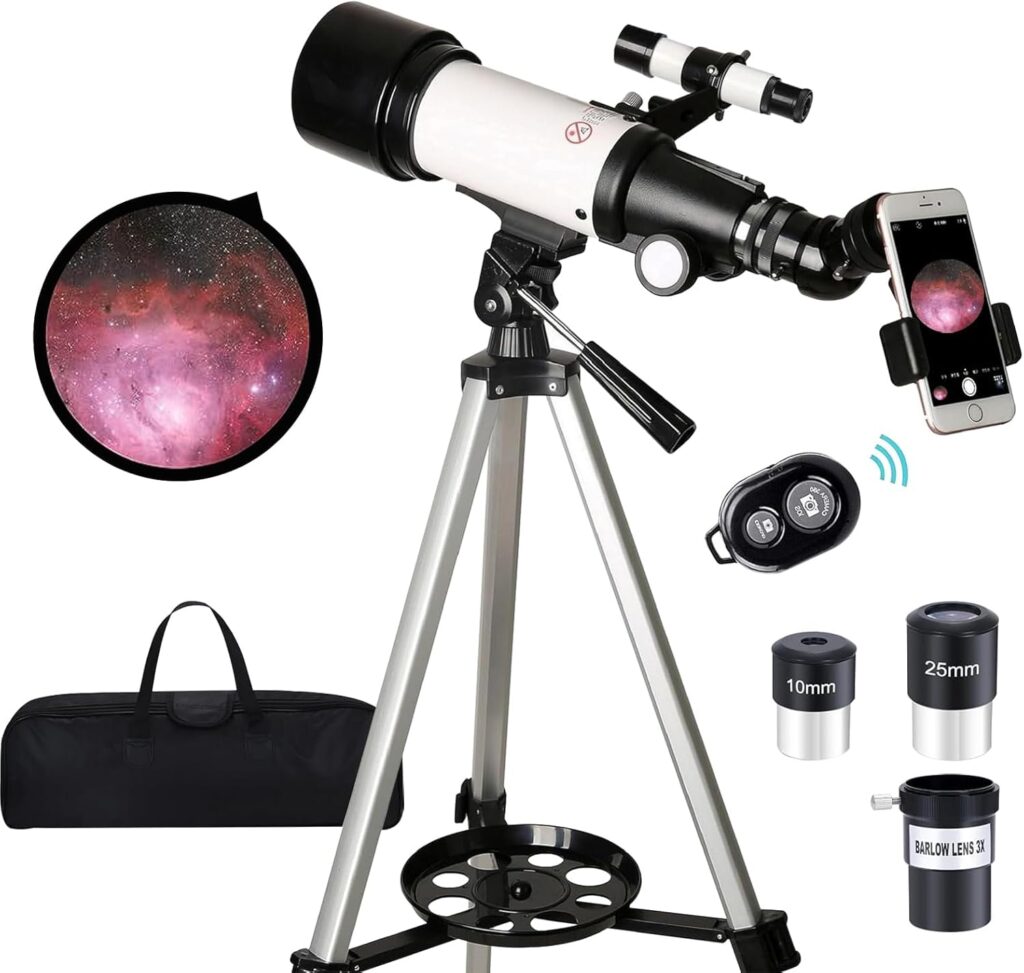 Telescope for Kids Adults Beginners,70mm Aperture 400mm Focal Length Telescopio for Astronomy, Multi Coated Travel Refractor Astronomical Telescopes
