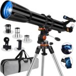 Uonol Telescope for Adults High Powered 90mm Aperture 800mm,Refractor Telescopes for Astronomy Beginners with AZ Mount Tripod,Phone Adapter,Carry Bag (80090black)