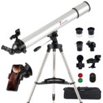 AuFCrow Telescope for Adults 80mm Aperture High-Powered Astronomy Telescopes with 900mm Focal Length 270X Professional Refractor Telescope Stainless Steel Tripod Red Dot Finder Carry Bag Phone Adapter