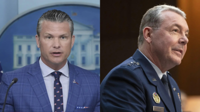 Hegseth speaks at Blue Origin factory in Florida