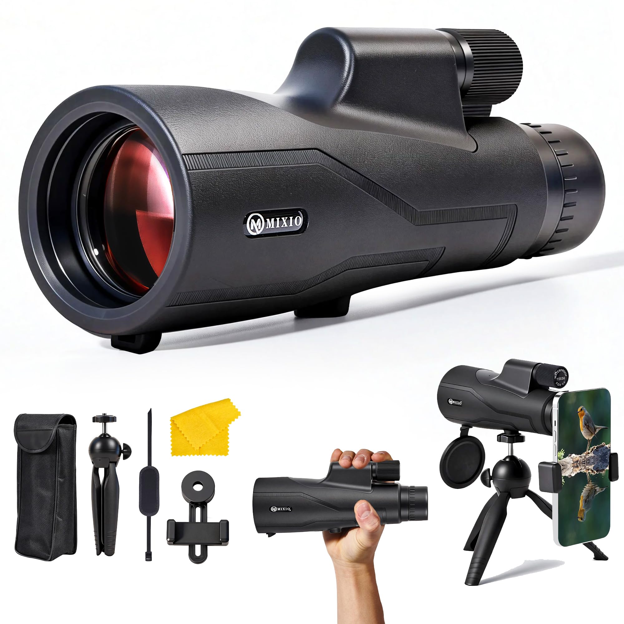 15×56 Monocular Telescope High Power Monoculars High Definition for Adults Kids with Smartphone Adapter&Tripod with BAK-4 Prism Stargazing Hunting, Wildlife Bird Watching, Travel Camping, Hiking