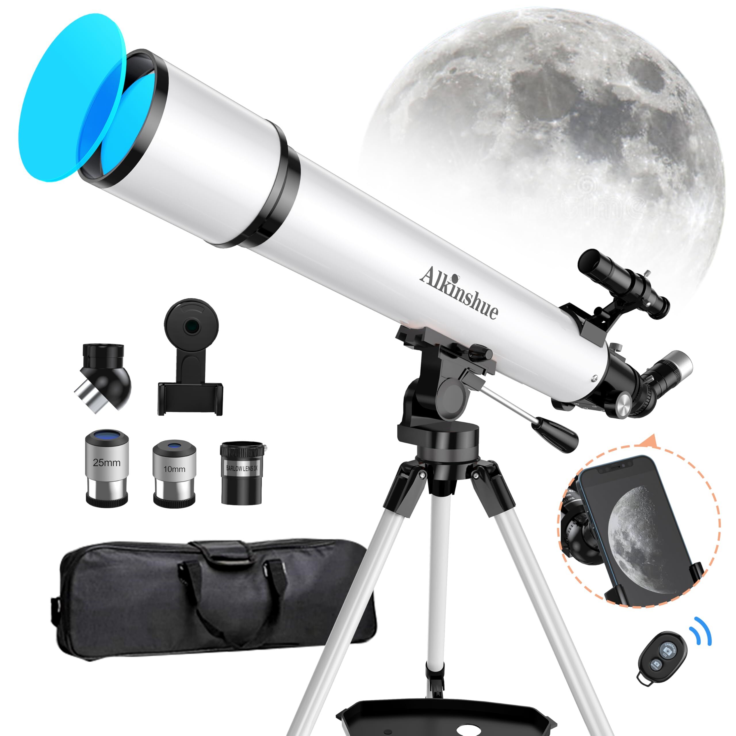 Telescope 80mm Aperture 800mm -Magnification 24-240X, Astronomical Portable Refracting Telescope Fully Multi-Coated High Transmission Coatings AZ Mount with Tripod &Wireless Control & Carrying Bag