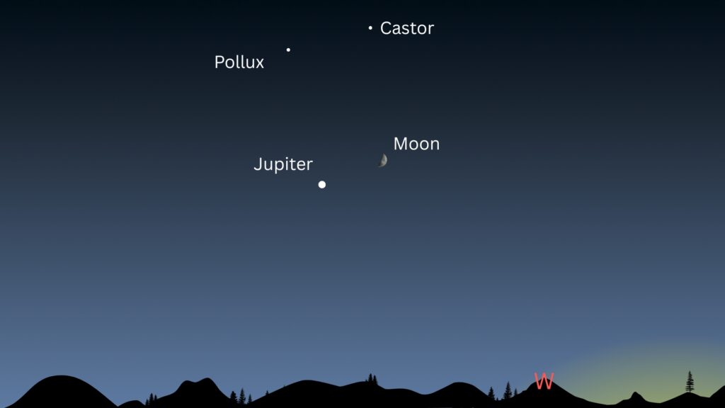 The moon and Jupiter steal the show after sunset on April 22