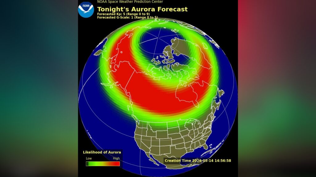 Geomagnetic storm could spark northern lights as far south as New York and Idaho tonight